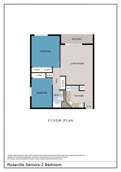 Floor plan for 2 beds, 1 bath